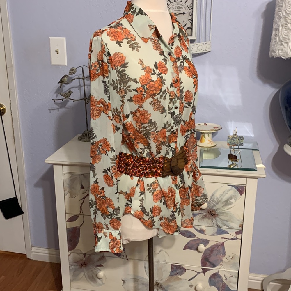 Given as GiftbSemi Sheer Shirt Tail Blouse - Picture 5 of 7